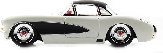 Jada Toys Bigtime Muscle 1:24 1957 Chevy Corvette Die-cast Car – Opening Doors, Hood, Trunk, Rubber Tires(White/Black)