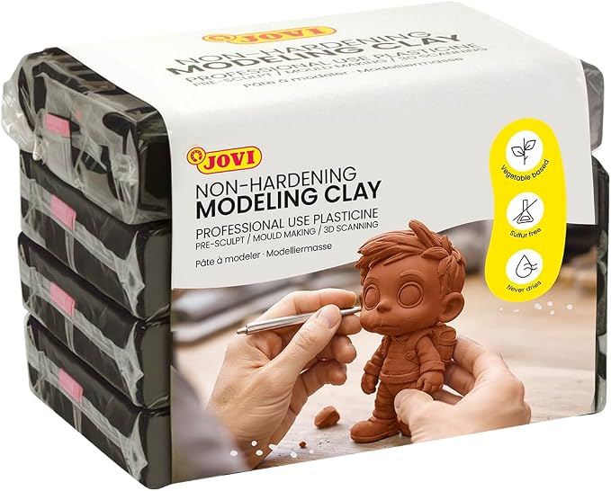 Jovi - Non-Hardening Pre-Sculpt Clay, 4 Black Bars, 0.77 lb Each | Total of 3 lb, Professional Arts and Crafts Non-Toxic and Gluten Free plasticine
