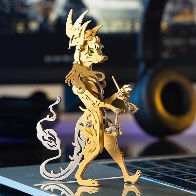 3D Metal Puzzles Toys The Meow Meow Family King and Princess Cat DIY Handmade Assembled Model Kits Ornaments Christmas New Year and Birthday Gifts for Adult (Pipe Elder Cat Golden)
