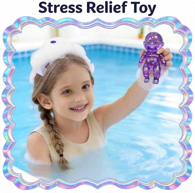 Shiny Baby Doll Soft Rubber Stress Relief Toy – Glowing Stress Ball – Cute Maltose Doll – Stress Relief Toy for Teens and Adults; Party Gift; Soft Toy for Anxiety Relief (Purple)