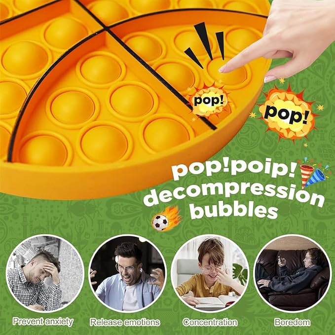 4 Pcs Fidget Toys, Sports Push Bubble Pop Fidget Sensory Toy Football Basketball Baseball Rugby, Squeeze Toys Set for ADHD Autism Stress Relief Toy Gift