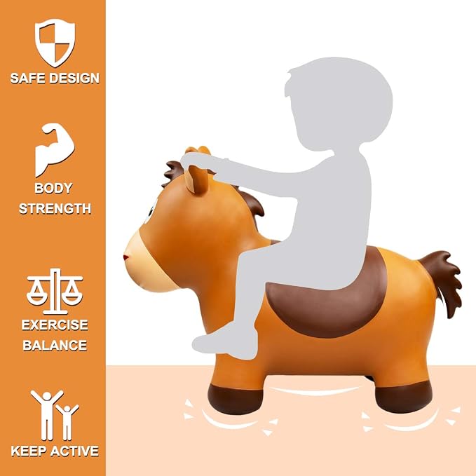 Bouncy Animals Horse for Toddlers, Hopping Toys for Kids, Outdoor Indoor Inflatable Ride on Jumping Horse, Birthday Gift for Boys Girls 18 Months 2 3 4 5 6 Year Old