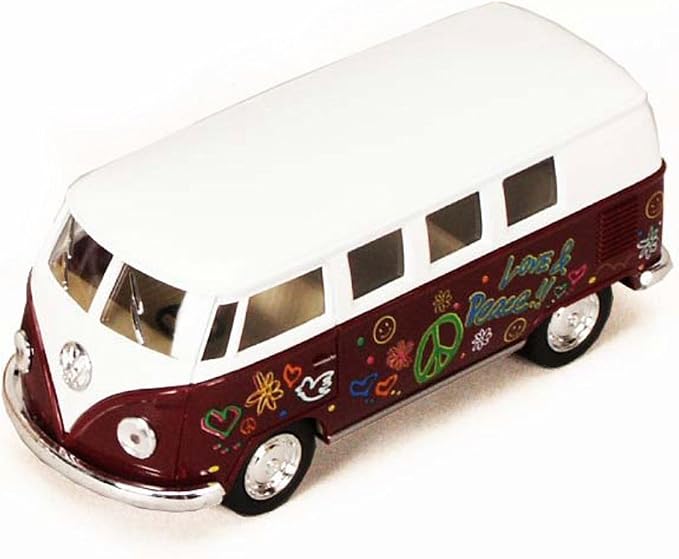 KiNSMART 1962 Volkswagen Classic Bus 1:32 Scale 5" Die Cast Metal Model Toy Van Pullback Acation (4 Set Flower Power)