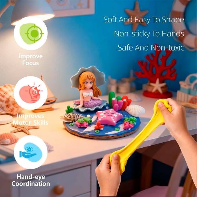 Air Dry Clay Kits for Kids,Animal & Ocean Theme,Modeling Clay for Kids, DIY Model Magic Clay with Sculpting Tools and Tutorials,20 Boxes Molding Clay,Ultra Light,Soft & Non-Sticky,Arts and Crafts Gift