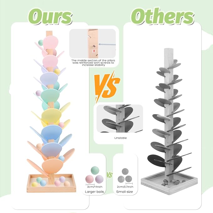 Marble Run Wooden Ball Drop Toys for 3-5 4-8 Wood Montessori Toys Music Tree for Toddlers Musical Game Learning Color Sorting Sensory Toys for Boys Girls 8-12 Gift (Height: 27.8in) (1.1in Balls)