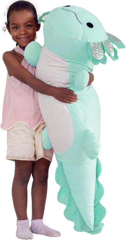 BENINY Large Axolotl Plush Toy, 39" Giant Mint Axolotl Stuffed Animal Plush, Big Huggable Toys Gift for Girls Kids, Long Squishy Pillow for Holiday Birthday Christmas