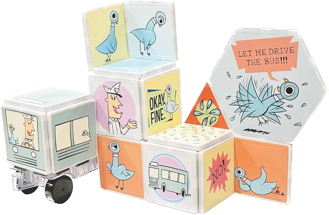 CreateOn Mo Willems - Don't Let the Pigeon Drive the Bus Magnetic Tiles, Magnetic Toy, Travel Toys, Classroom Sensory Toy Blocks, STEM & Montessori Tools for Boys & Girls Ages 3+ (16 Pieces)