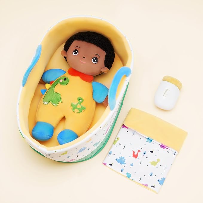 OUOZZZ 10" Soft Black Baby Boy Doll Set, Baby Doll Accessories Pretend Playset for Social Emotional Learning, 2 Year Olds Boy Birthday Gift