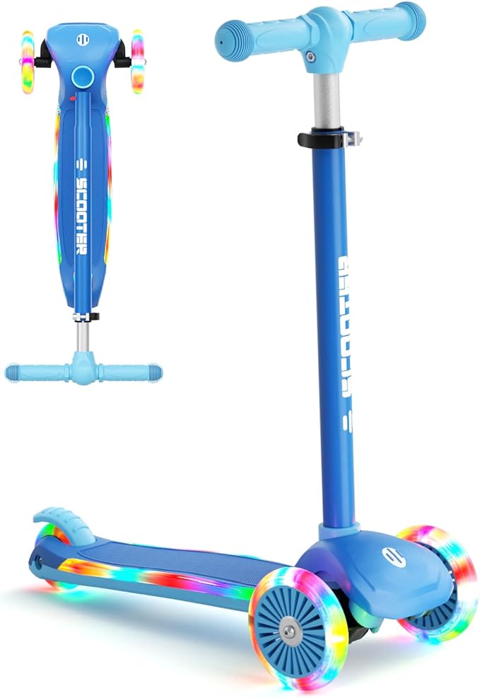 XJD Toddler Scooters for Kids 3-8, 3 Wheel Scooters for Kids 110lbs, LED Light-Up Wheels and Side, 3 Adjustable Height, Lean-to-Steer, Birthday Gift Toy for 3-8 Year Old Girl Boy