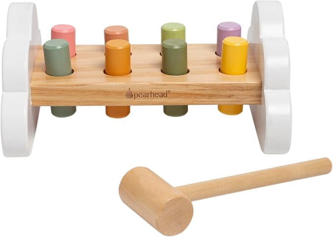 Pearhead Montessori Hammer Bench, Must Have Baby, Toddler Stocking Stuffers, Pounding and Hammering Wooden Toy, Early Developmental Interactive Toddler Toys for Ages 1+ Years