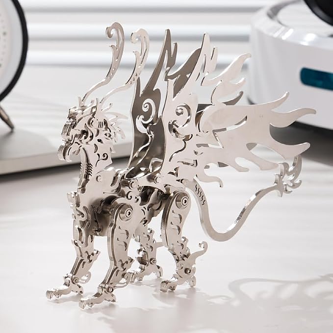 3D Metal Puzzles Toys The Meow Meow Family King and Princess Cat DIY Handmade Assembled Model Kits Ornaments Christmas New Year and Birthday Gifts for Adult (Gu Diao Silver)