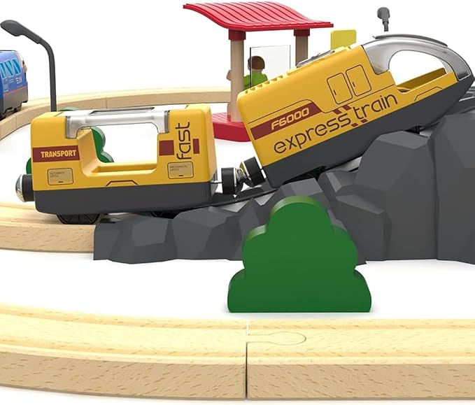 TOPLIVING Motorised Wooden Rail Train, Remote Control Train with Magnetic Connection, Battery Operated Locomotive Trains for Toddlers, Compatible with Thomas, Brio, Chuggington