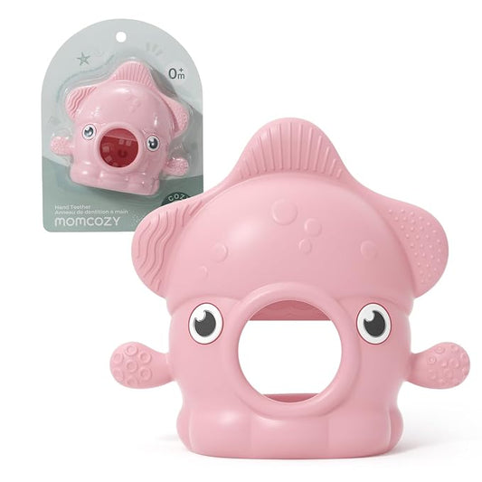 Momcozy Baby Teething Toys, Food Grade Silicone Baby Teether，Teething Mitten for Babies 0–6 Months，Teethers for Babies 6–12 Months，Anti Drop Wrist Teether, 200°C Heat-Resistant，Soft Pink