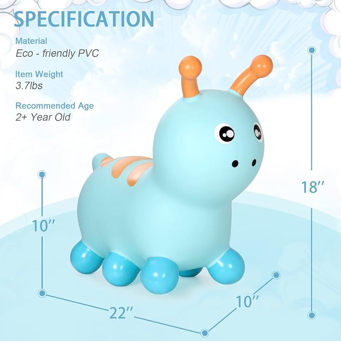 INPANY Bouncy Caterpillar Horse Hopper for Toddlers - Kids Inflatable Bouncing Horse Hopper, Ride on Animal Toys, Birthday Gift for 2 3 4 Year Old Boy Girl