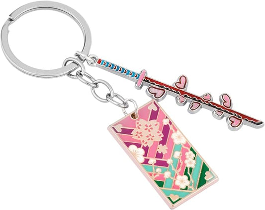 Demon Slayer Keychain, Anime Keychain with Sword & Charm Plate, Demon Slayer Merch & Gifts
