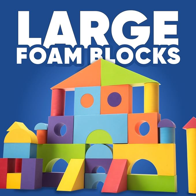 Set of 34 Large Foam Blocks for Toddlers - Stacking Soft Blocks for Kids with Shapes & Colors Learning - Construction Building Preschool Toys - Soft Toy for Daycare Toddlers 3-5 & Above