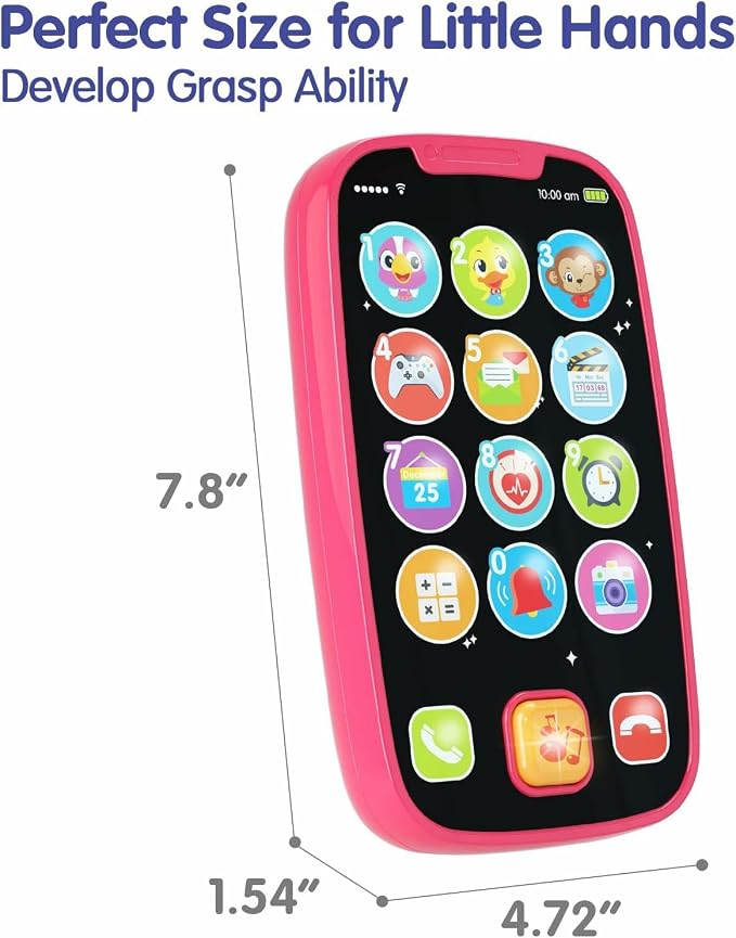 Toys for 1 Year Old Girl Gifts, 15 Functions Phone Toddler Girl, Learning Baby Toys 12-18 Months, Kids Cell Phone Easter Basket Stuffers - Pink