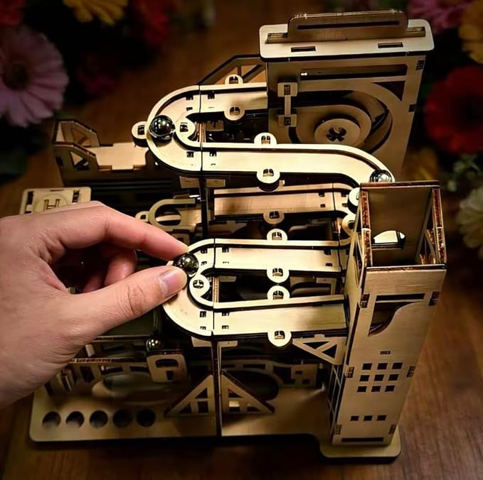 3D Wooden Puzzle for Adults, Marble Run - Advanced Roller Coaster Model Building Set, DIY Wooden Marble Run Track and 3D Jigsaw Puzzle for Adults and Teenagers, challenging Birthday Gift