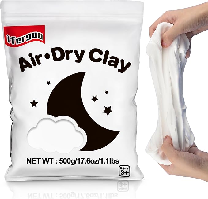iFergoo White Air Dry Clay, DIY Creative Modeling Clay for Kids, Super Light Magic Clay for Kids Age 3-12, Safe & Non-Toxic, Molding Sculpting