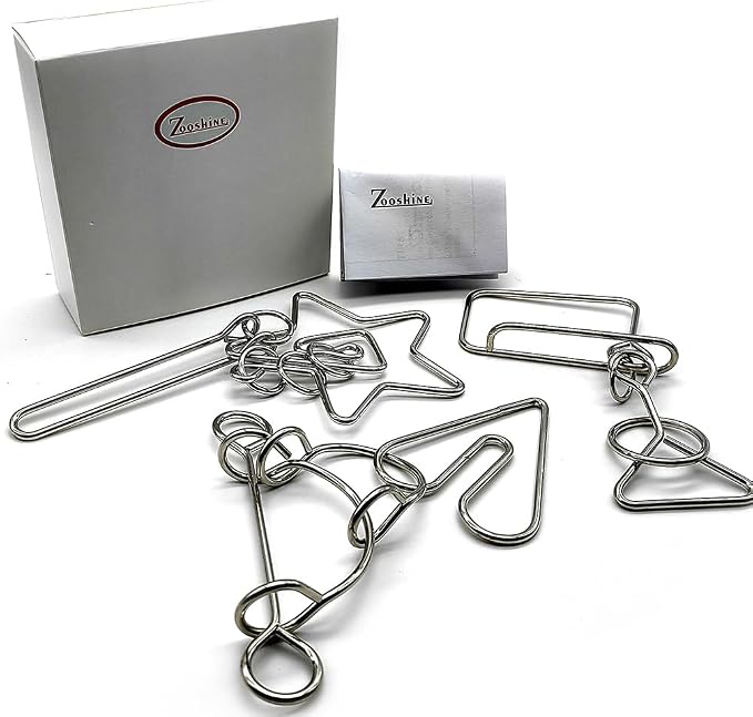 Zooshine 3PCS Large Hard Metal Brain Teaser Puzzles,Metal Wire Puzzle Set Challenging Magic Trick Toy for Party,Office Gift for Adults Kids Teens