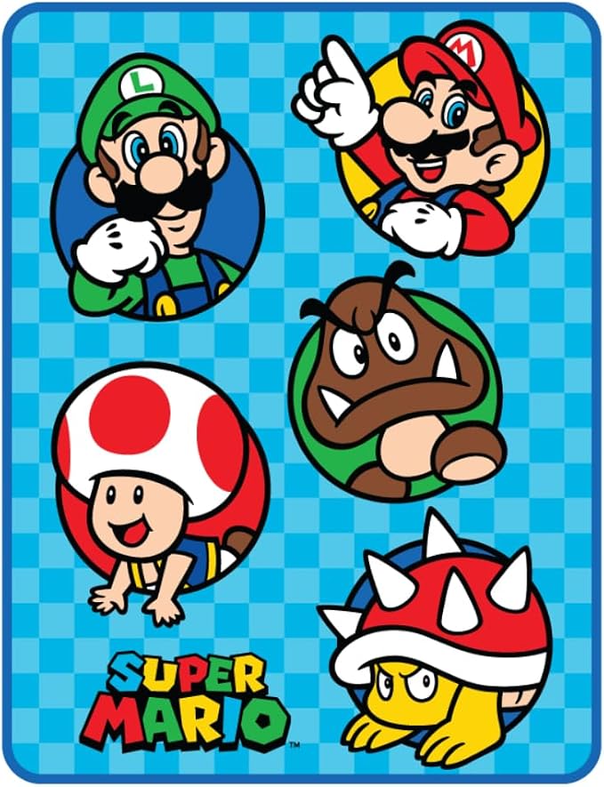 Franco Nintendo Super Mario Gaming Kids Bedding Super Soft Micro Raschel Throw, 46 in x 60 in, (Official Licensed Product)