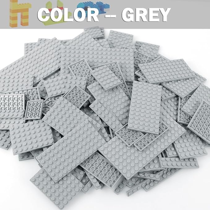 MALEKO 135 Pieces Classic Base Plates Multipack, 13 Sizes Small Baseplates for Building Bricks, Flat Boards Compatible with Major Brands Blocks, Light Grey