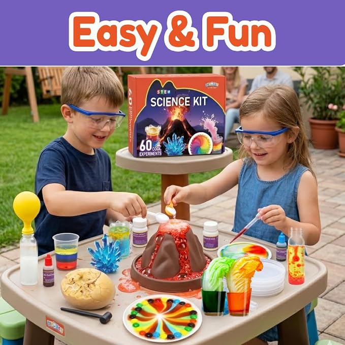 BenBen Science Kit for Kids Ages 6-8, 60 Easy Experiments with Volcano & Dinosaur Egg, STEM Gift for Boys Girls