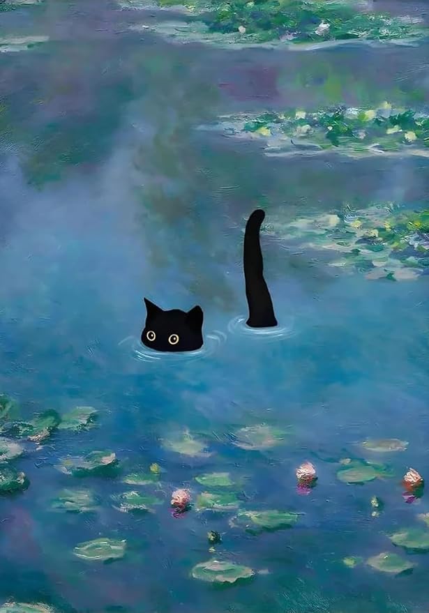 RYMILIE Black Cat Diamond Art Kits for Adults, 5D Lotus Pond Diamond Art Kits for Beginners, DIY Full Drill Paint with Diamond, Home Wall Decor 12 x 16 Inch