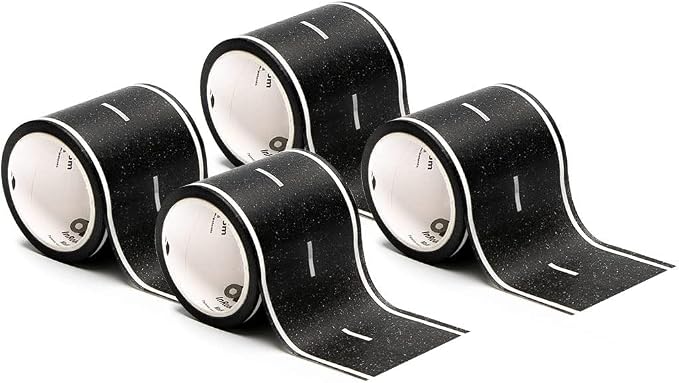 PlayTape Road Tape for Toy Cars - Sticks to Flat Surfaces; No Residue; 4-Pack of 30 ft. x 2 in. Asphalt Road