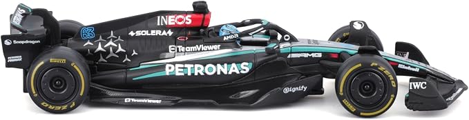 Bburago 1:43 Scale 2024 Formula Race Mercedes W15 Diecast Vehicle with Helmet, Russell #63