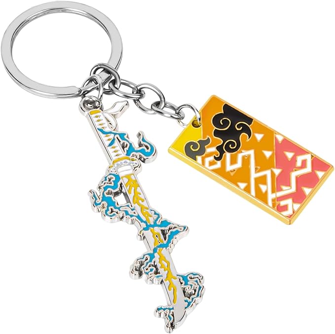 Demon Slayer Keychain, Anime Keychain with Sword & Charm Plate, Demon Slayer Merch & Gifts