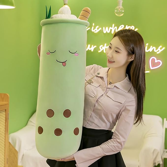 Rexinc Cute Plushies Plush Plushie Long Plush Pillow Bubble Tea Stuffed Animal Gift for Kids Adults (Long Green Plush,36 Inch)