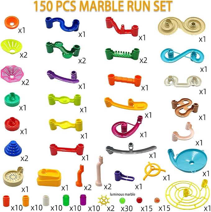 DSHMIXIA Marble Run for Kids Ages 3-4 5-8 150pcs Sturdy Building Toys Kids Games Marbles Run Track Amazing Fun Boys Girls Gifts (Standard)
