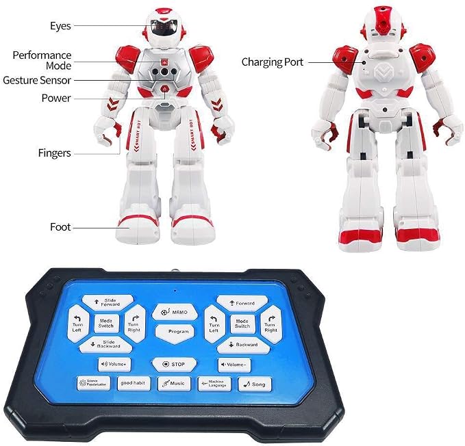 Remote Control Robots for Kids,Intellectual Gesture Sensor Programmable RC Robot Toys with Infrared Controller,Early Education,Speak,Dance,Sing,Walk,Robot Kits for Boys and Girls(Red/White)
