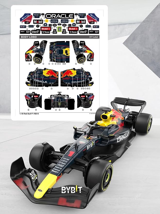 RASTAR 94700 1/12 RC Car RedBull F1 Racing Model with DIY Decals | Officially Licensed, Ideal Gift, Working Lights, Independent Suspension, Collectible Formula 1 Model Car for Play & Display