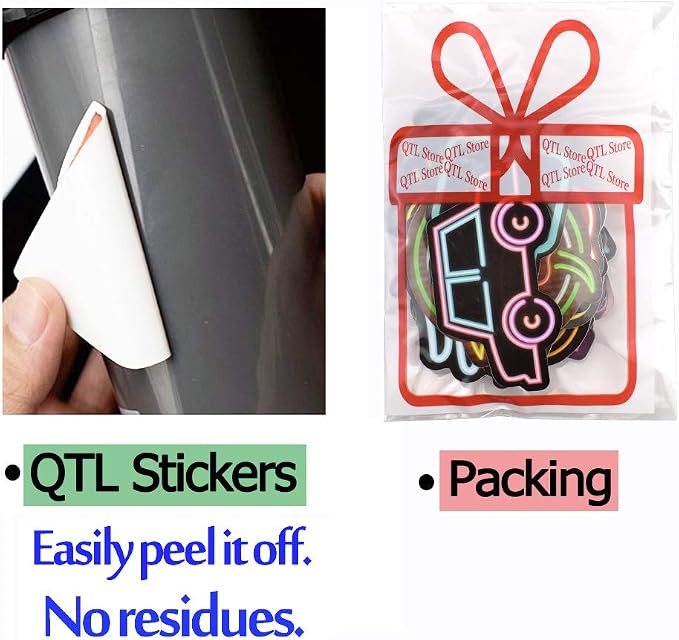 QTL Neon Stickers for Teens & Students Prizes, Waterproof Vinyl Party Favor Stickers, School Rewards, Water Bottle and Laptop, 50PCS