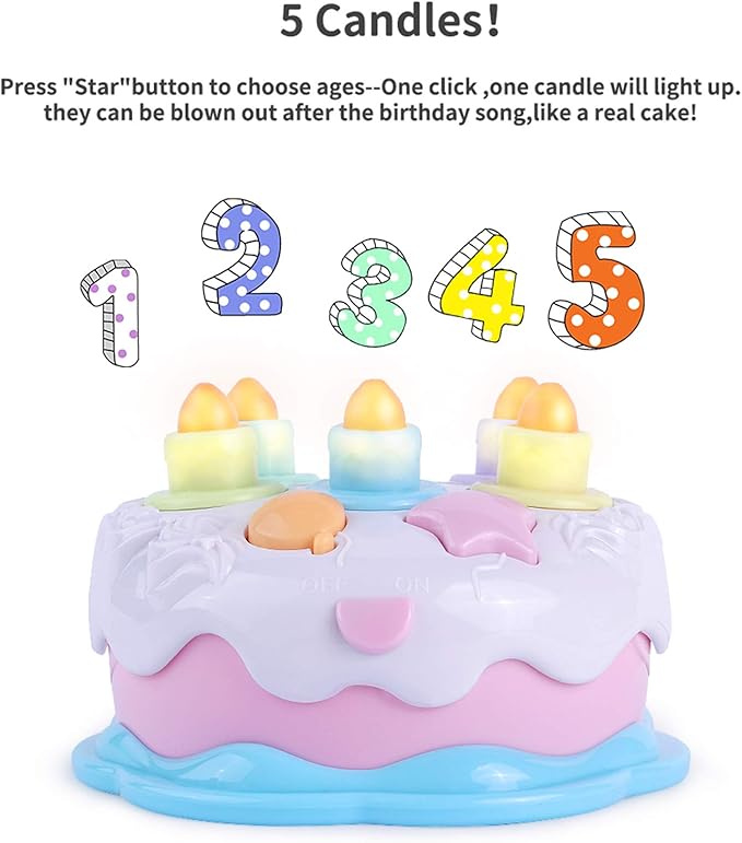 First Birthday Cake Toy - Singing Music Cake Toys with Counting and Blow Candles Toys for 1 2 3 4 Years Old Boys Girls Birthday and Xmas Gift