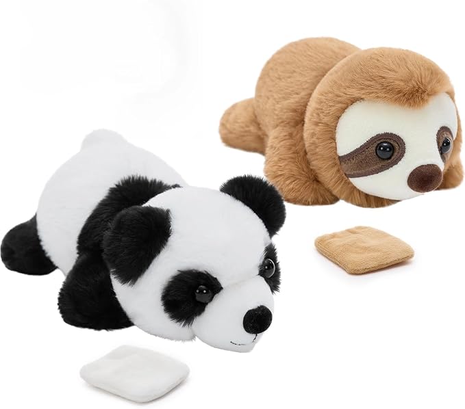 Tezituor 2 Pcs Portable Magnetic Plush Toys Set - 7" Shoulder Magnets Panda and Sloth Stuffed Animal Interactive Play - Gift for Girls, Boys, Kids