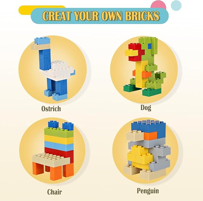300Pcs Building Brick Bulk, Res Bulk Bricks with 5 Sizes, Compatible with Lego and Parts and Pieces, Creative Building Block Toys for Boys Girls Ages 6 7 8 9 10 Years Old