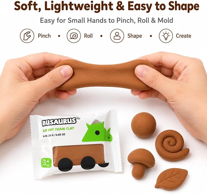 100-Pack Brown Air Dry Foam Clay, 25g Bulk Individually Wrapped Modeling Clay for Teachers, Classroom Nature Crafts, Fall Art Projects, School Art Supplies, Soft Foam Clay Alternative