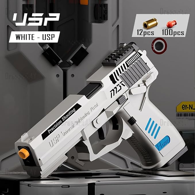 Dreamplay Shell Ejecting Toy Gun, Automatic Pull Back Action Shooting Games Education Model Toy for Kids Gifts