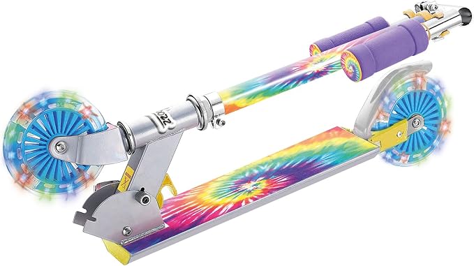 Ozbozz Tie Dye Foldable Scooter - Light UP Wheels - Ages 5 and up. Adjustable Handlebar Height 28.5" - 32.5"