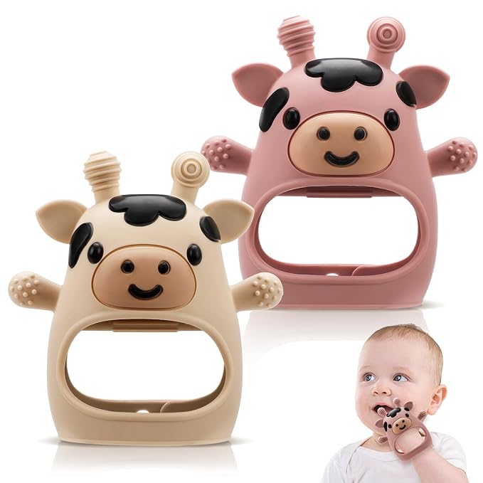 2 Pack Baby Teething Toys 3-6 6-12 Months, Adjustable Anti Dropping Wrist Teething Mittens, Food Grade Silicone Baby Chew Toys for Sucking Needs Teether for Newborns Infants Teething Relief