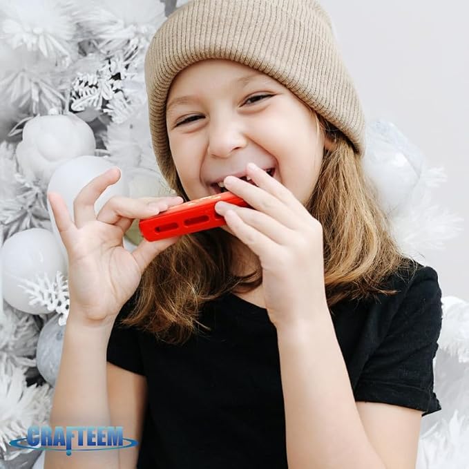 Crafteem Colored Harmonica for Kids and Beginners - Easy-to-Learn Key of C Instrument - Portable and Lightweight.