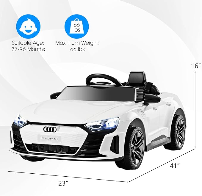 INFANS 12V Kids Ride On Car, Licensed Audi RS e-tron GT Electric Vehicle with Remote Control, Toddlers Battery Powered Toy with 4 Wheels Suspension, LED Headlight, Music, MP3, USB, TF Port (White)