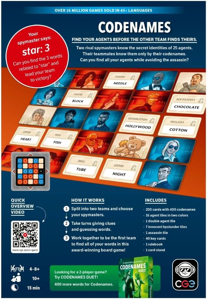 CGE Codenames Board Game (2nd Edition) | The Top Secret Word Association Party Game for Friends & Family Game Nights, 4+ Players