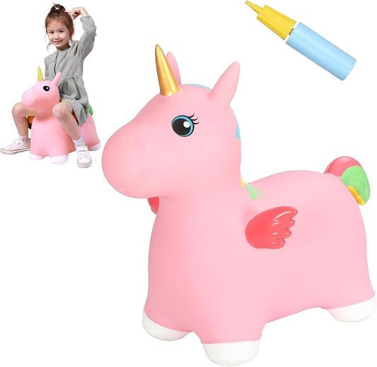 INPANY Unicorn Bouncy Horse Toys, Toddler Inflatable Unicorn, Bouncy Pals | Eco-Friendly PVC, Low Center Gravity, Cute Cartoon Design, Load 100 Lbs, Learn & Exercise & Active Fun, Gifts for 1-3 Kids