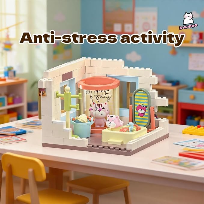 Koko's Cat Town DIY Miniature House Kit, Tiny White House Series Bathroom Building Kit, Dollhouse with 254PCS, Cat Toys Gift for Girls Boys Teens Kids Ages 3+