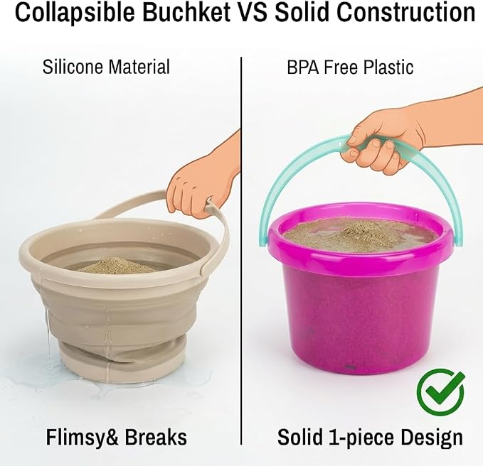 LotFancy 10PCS Sand Toys for Toddlers 1-3 3-5, Pink Beach Toys Set for Girls 18M+, Translucent Sand Castle Molds, Bucket, Sifter, Shovels & Watering Can, Durable Sandbox Toys for Kids