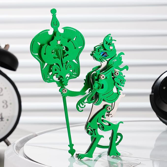 3D Metal Puzzles Toys The Meow Meow Family King and Princess Cat DIY Handmade Assembled Model Kits Ornaments Christmas New Year and Birthday Gifts for Adult (Iran Fan Elder Cat Green)